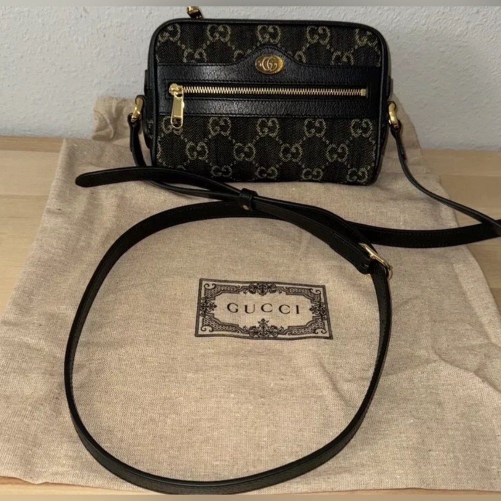 SOLD Gucci Jacquard Black Denim GG Monogram Textured Calfskin Mini Ophidia Bag - Picture 2 of 8